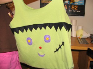 Recycle a child's t-shirt into a cool trick-or-treat bag.